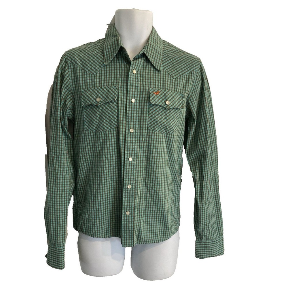 Vintage 90s Hollister Co Western Shirt Sz S Plaid Pearl Snap Cowboy Long Sleeve